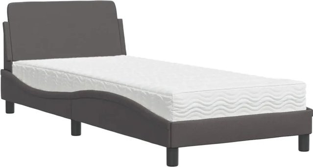 vidaXL Bett mit Matratze in Grau aus Kunstleder und Kiefernholz, B/T/H: 90 x 200 cm - Bild 1