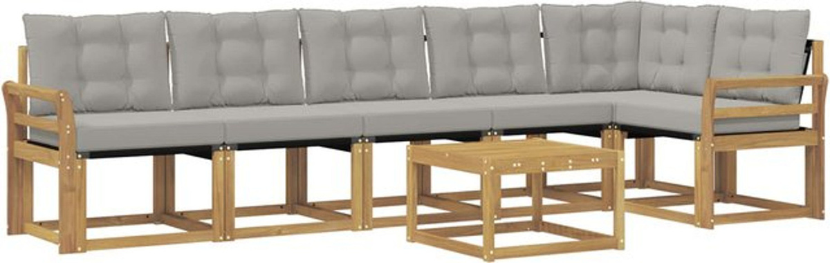 vidaXL Outdoor-Sofagarnitur aus Akazie mit 7-teiligem Set und Kissen in Weiß und Grau - Bild 1