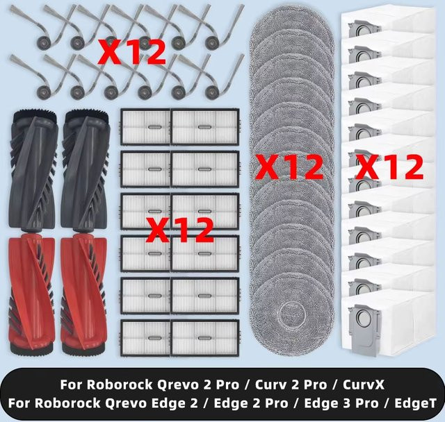 OSSIEAO Ersatzteil-Set für Roborock Qrevo 2 Pro, Curv 2 Pro, CurvX, Edge 2, Edge 2 Pro, Edge 3 Pro und EdgeT mit Hauptseitenbürste, HEPA-Filter, Mopptuch und Staubbeutel - Bild 1