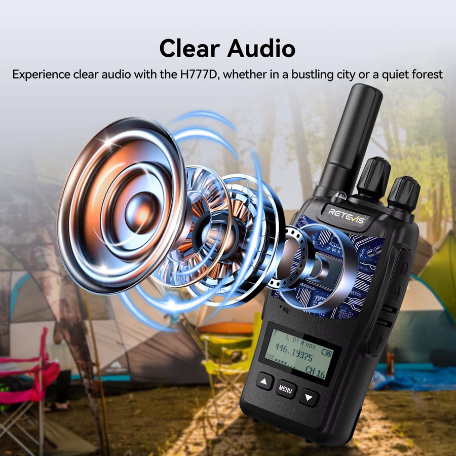 Retevis H777D Walkie-Talkie PMR446 Tragbares Lizenzfreies Funkgerät mit LCD-Display und USB-C-Anschluss in Schwarz - Bild 2