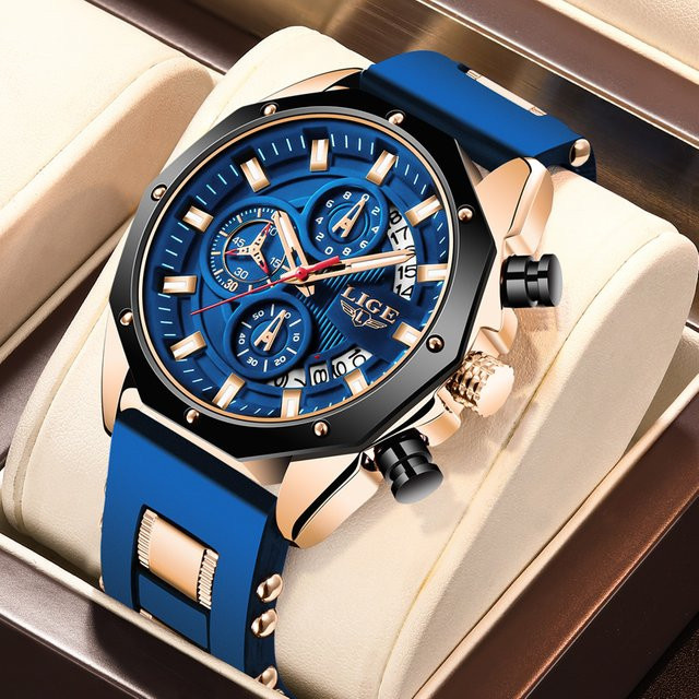 Lige Armbanduhr Chronograph, Quarz, Silikon, Blau, Herren - Bild 1