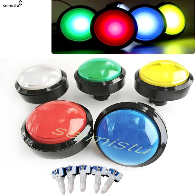 Seimistu Arcade-Taste LED-Lichtlampe, runder Videospiel-Drucktastenschalter mit LED-Beleuchtung, Durchmesser: 6 cm, Farben: Blau oder Mehrfarbig - Bild 1