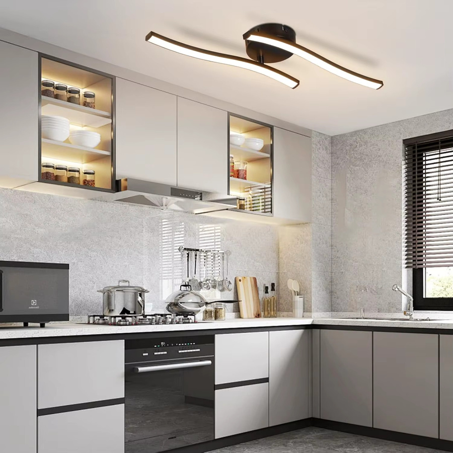 Cliheet LED-Deckenleuchte in Schwarz mit Wellendesign, 12 W, 3000 K Warmweiß, moderne Unterputzleuchte für Küche, Schlafzimmer, Wohnzimmer, Flur und Büro - Bild 3