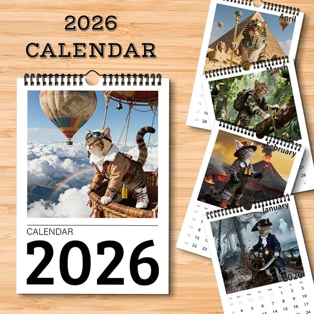 A4-Wandkalender 2026 mit süßen Katzen Motiven, 12 verschiedene Muster, Mehrfarbig - Bild 1