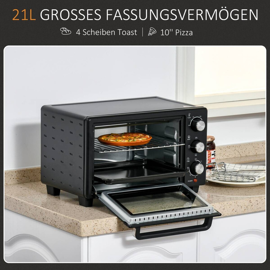 HOMCOM Minibackofen 21L in Schwarz mit Drahtgestell und Backblech - Bild 6