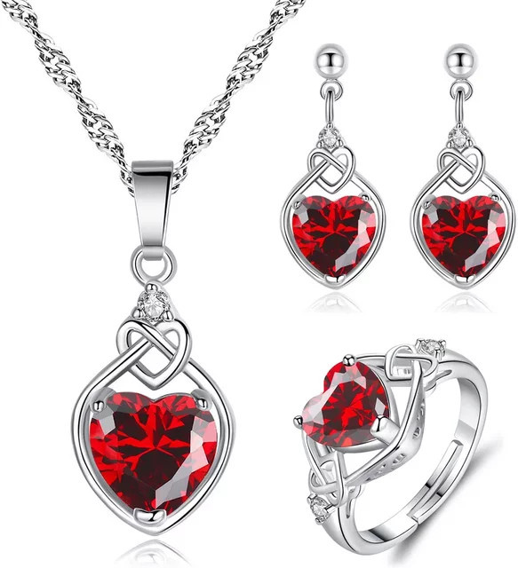Wing of dream Wing W Schmuck-Set, 925 Silber, rotes Herz, Zirkonia, Damen - Bild 1