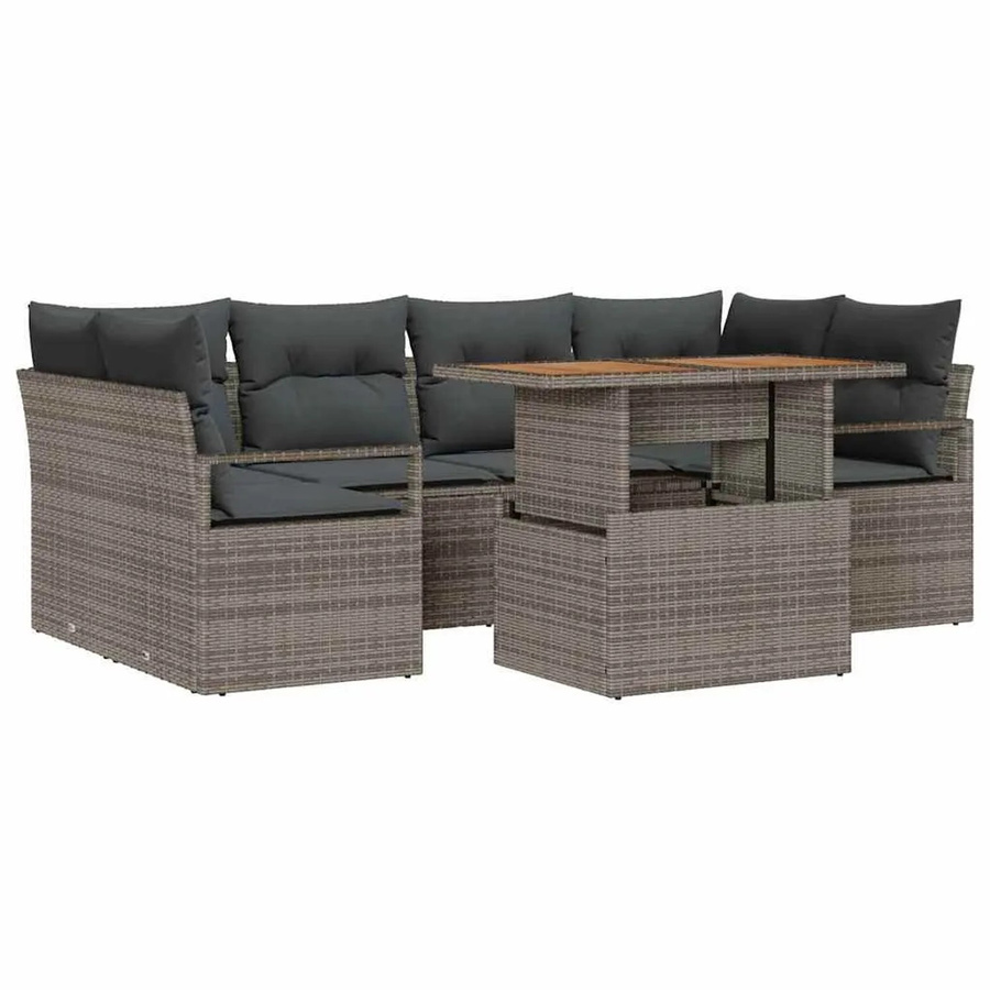 vidaXL Garten-Sofa-Set aus Poly Rattan in Grau, 7-teiliges Lounge-Set mit Polsterkissen und integrierter Staufunktion - Bild 2