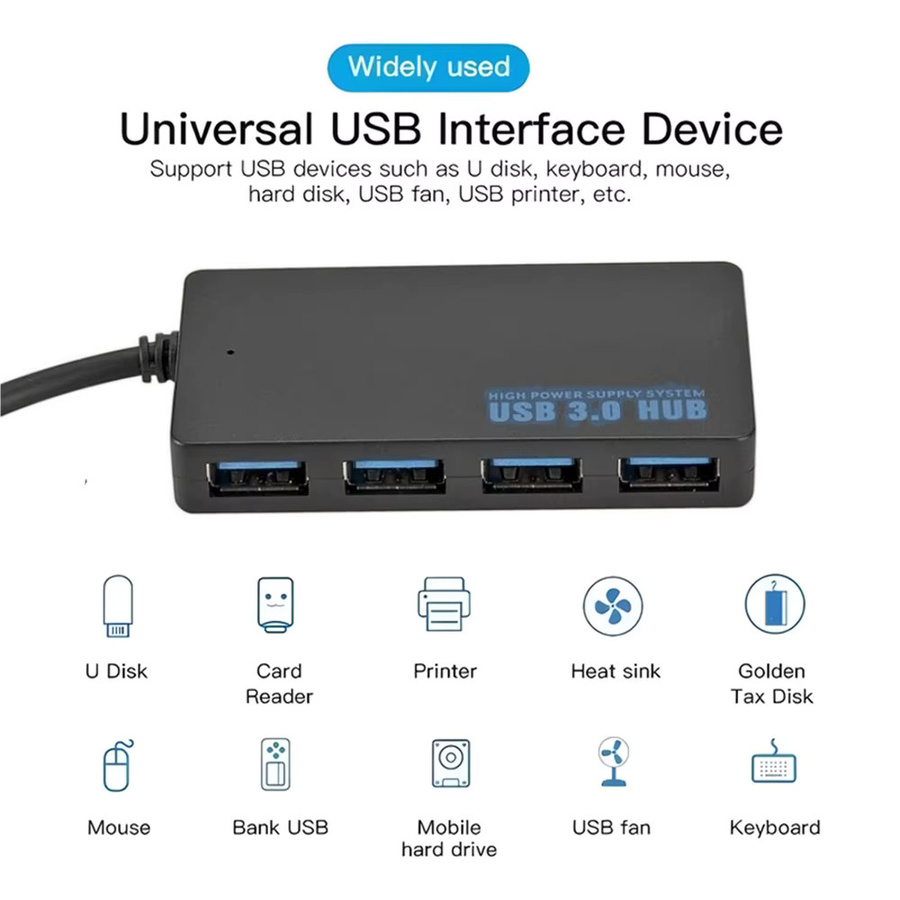 USB 3.0 Hub mit 4 Anschlüssen in Schwarz, Plug-and-Play Daten-Adapter für verschiedene Systeme - Bild 3