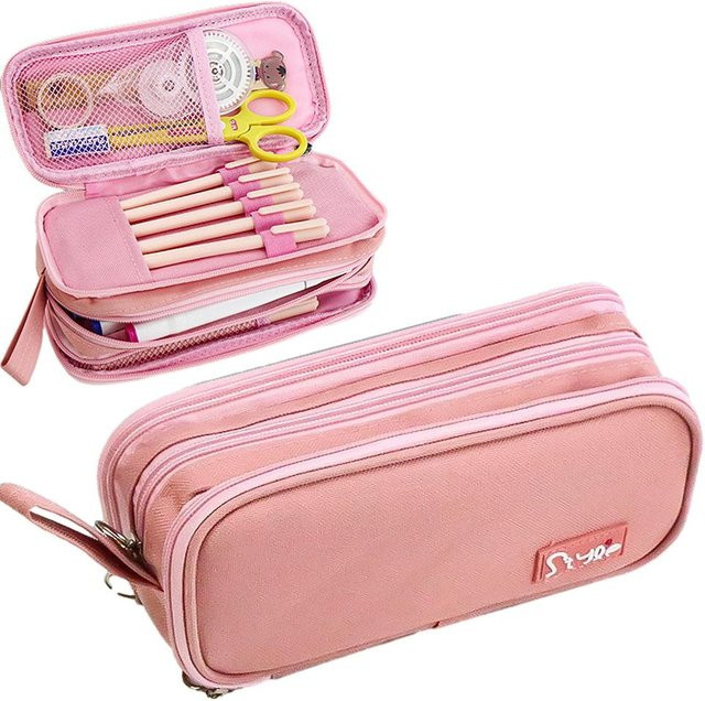 TOMTOP JMS Federmäppchen aus Polyester und Canvas in Rosa mit großem Fassungsvermögen und Reißverschluss - Bild 1