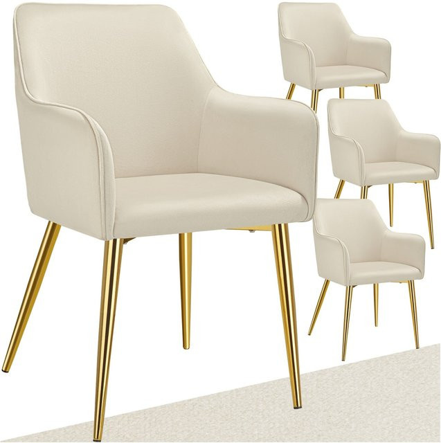 tectake Armlehnstuhl Avane in Samtoptik, 4er Set, Beige, B/T/H: 55 x 63,5 x 86,5 cm - Bild 1