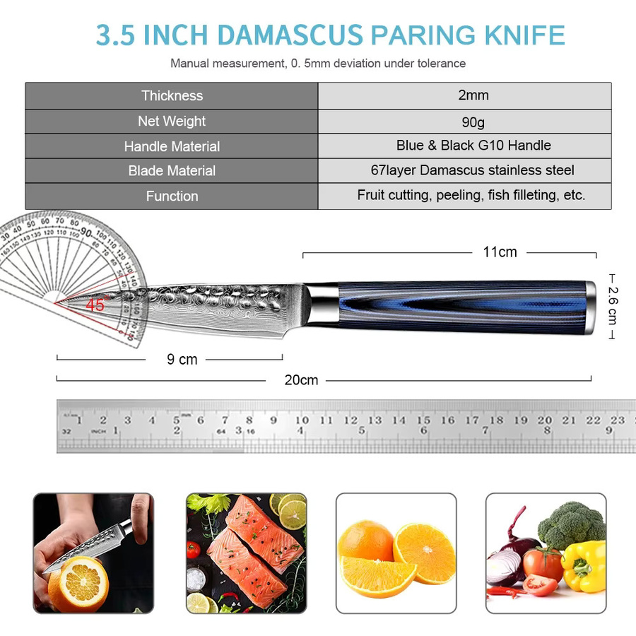 Xituo Damaststahl Schälmesser in Blau, 3,5 Zoll Paring Knife aus Edelstahl - Bild 2