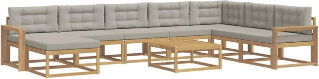 vidaXL Outdoor-Sofagarnitur aus Akazienholz in L-Form mit Polsterkissen, Weiß-Hellgrau - Bild 1