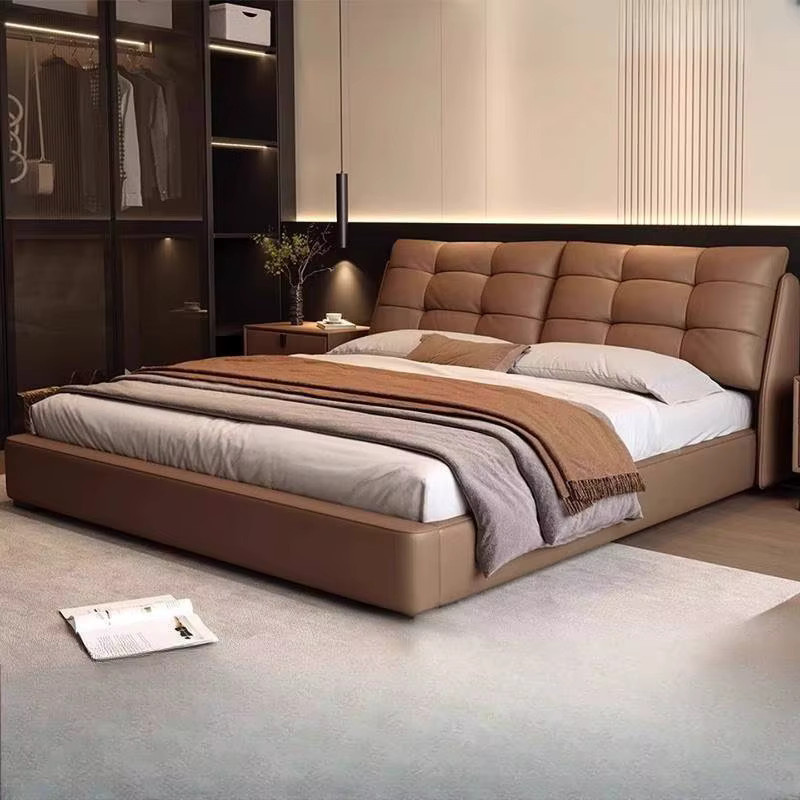 ZHIO Doppelbett mit Stauraum und Lift-up-Funktion aus Metall und braunem Kunstleder - Bild 2