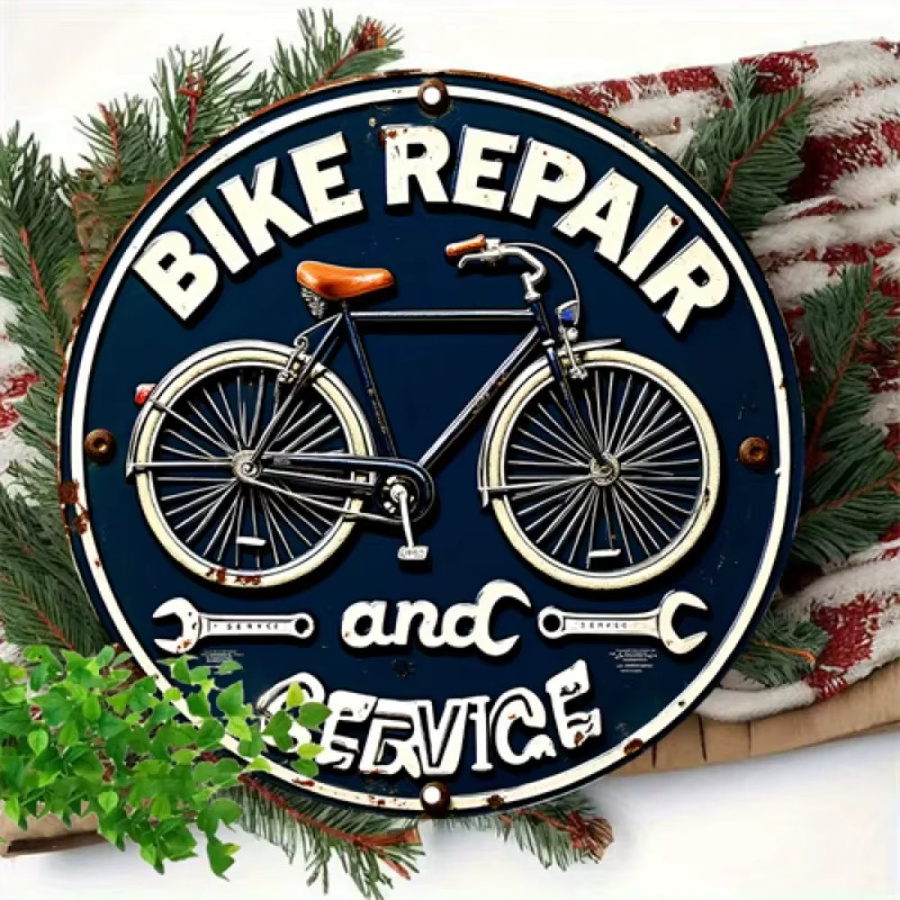 CIFbuy Vintage Fahrrad-Reparatur Metallschild aus Aluminium zur Garagendekoration, rund und wasserdicht - Bild 2
