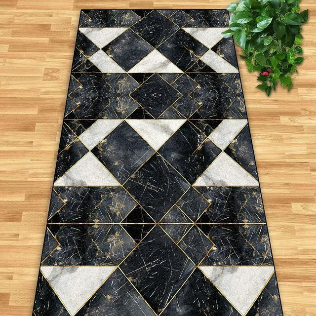 JGJG Flur Teppich mit geometrischem Design, modern und rutschfest, schwarz, B/T: 160 x 200 cm - Bild 1