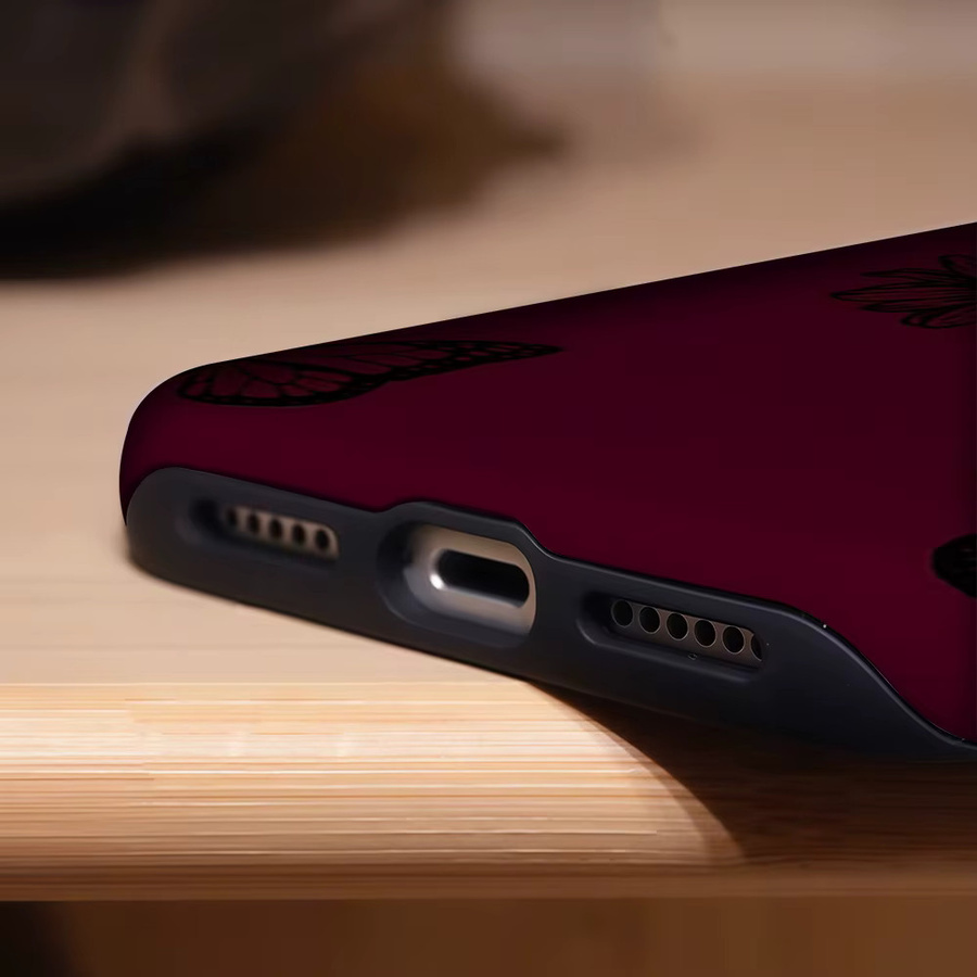 Potdemiel Handyhülle Burgundy Butterfly für iPhone 17 16 15 14 13 Pro Max Plus mit Magnetfunktion und robustem Doppel-Schutz, Farbe: Rot - Bild 6