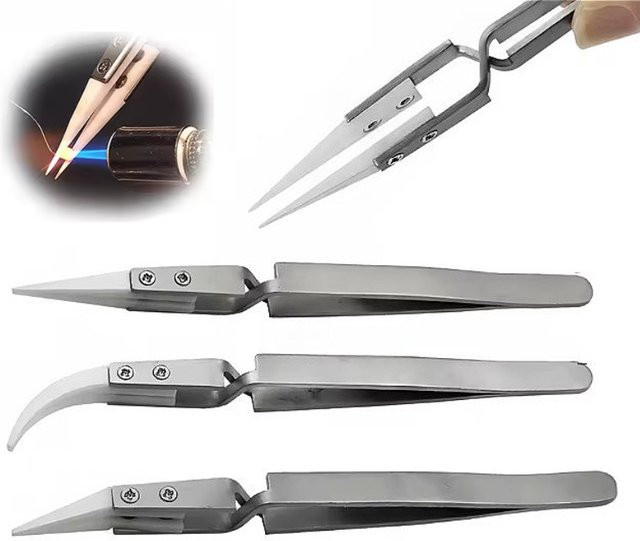 EQZ Keramik Cross Lock Reverse Edelstahl Pinzette mit weißer Keramik-Isolierung für Handwerkzeuge - Bild 1