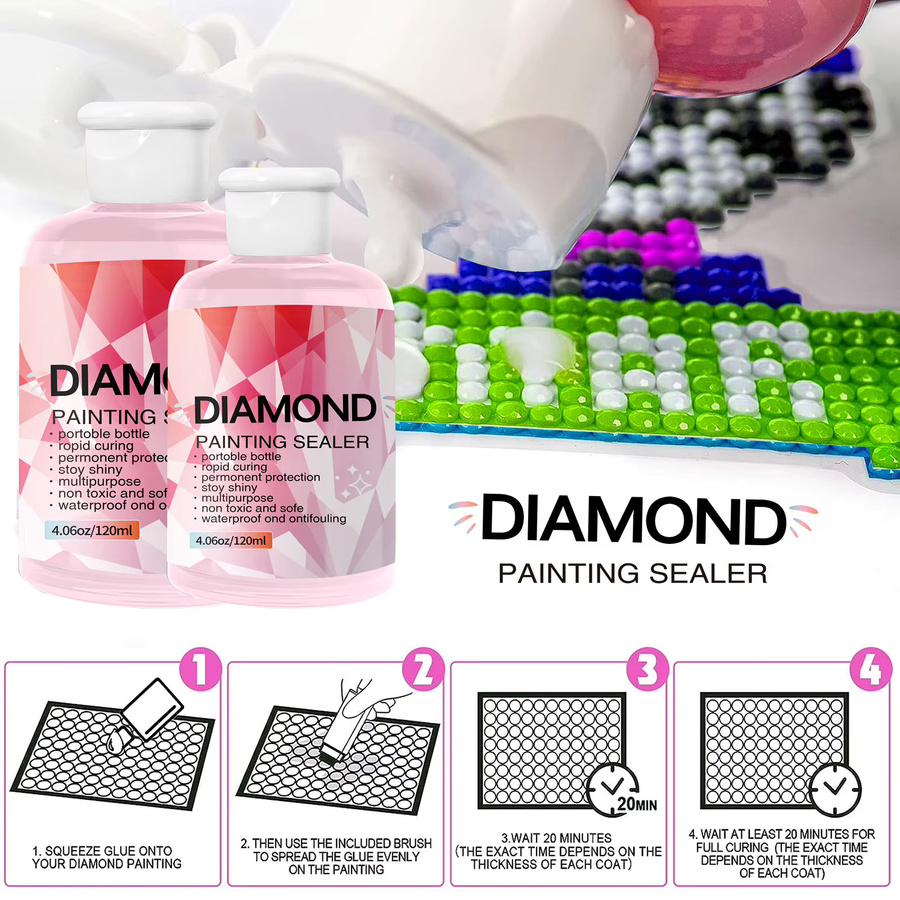 Diamantmalerei Versiegelungskleber Set mit 3 Bürsten, transparent, 120 ml - Bild 2