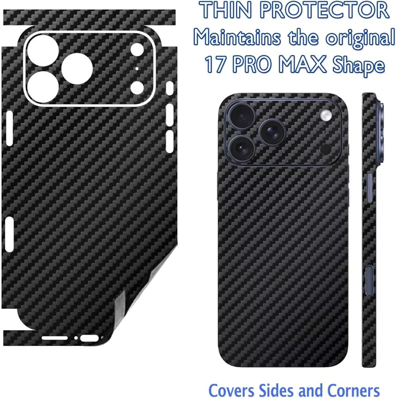 NMEGOU Kohlefaser-Schutzfolie für iPhone 17 Air 16 15 14 13 Pro Max Plus in Schwarz mit 3M Wrap Technologie - Bild 2