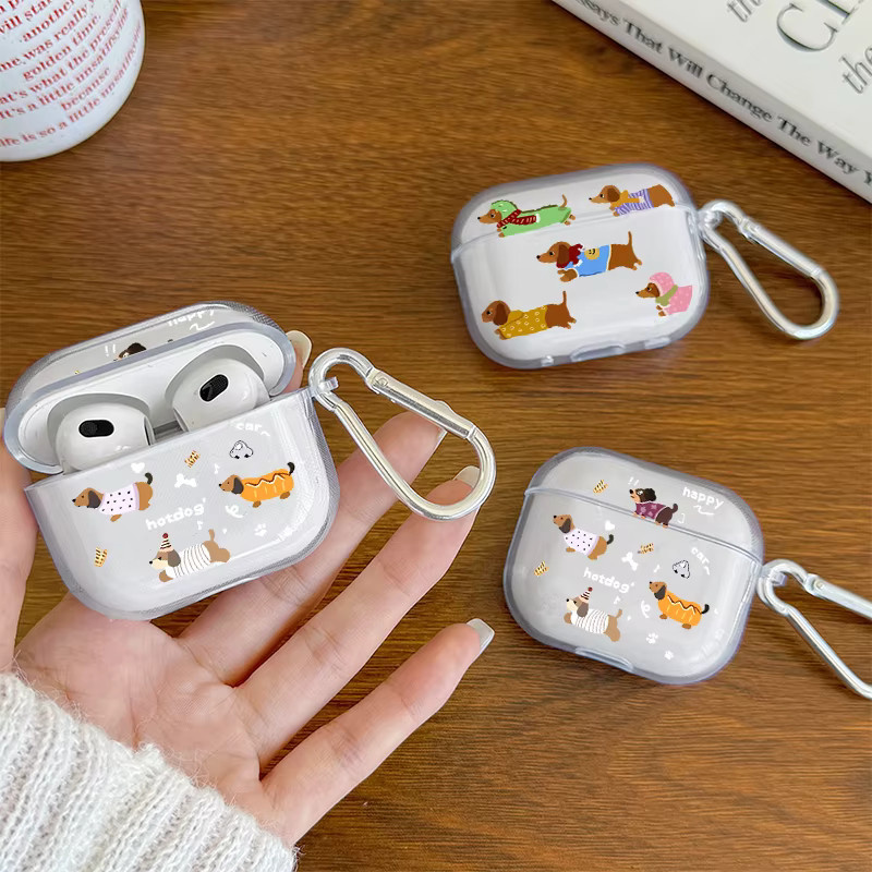 Stoßfeste Schutzhülle mit Cartoon-Dackel-Design für Apple AirPods Pro 3/2/1 und AirPods 4/3/2/1 - Bild 3