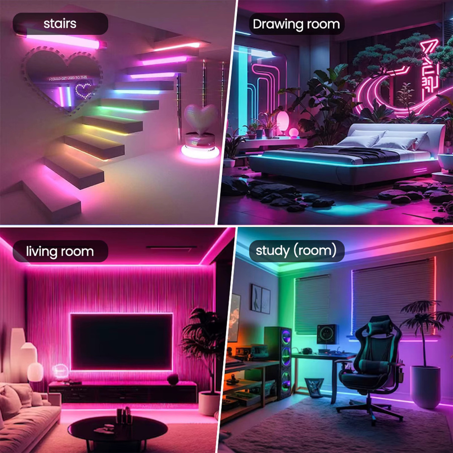 XUNATA RGBIC Neon Flex LED-Streifen mit Rundem Netzmuster, 5V WS2812B, 50 LEDs/m, IP67 Wasserdicht, Silikon, Multicolour - Bild 4