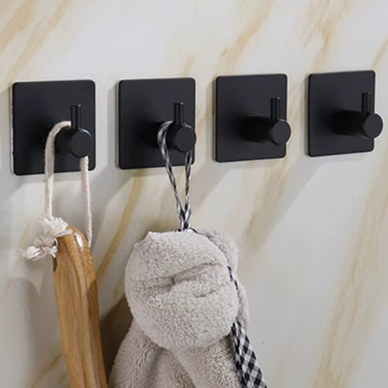 Schwarzer Wandhaken aus Edelstahl als Kleiderhaken und Handtuchhaken für Badezimmer und Küche - Bild 3