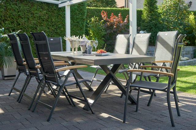 Hartman Garten-Essgruppe Xanadu / Alice in Xerix/Schwarz aus Aluminium und Glaskeramik mit 2 Stapelsesseln und 6 Klappstühlen, B/T/H: 220 x 100 cm bis 280 x 100 cm - Bild 1