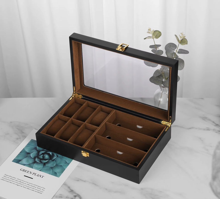 DOKW Luxus Uhren- und Sonnenbrillen-Organizer aus Holz mit 6 Slots in Schwarz - Bild 4