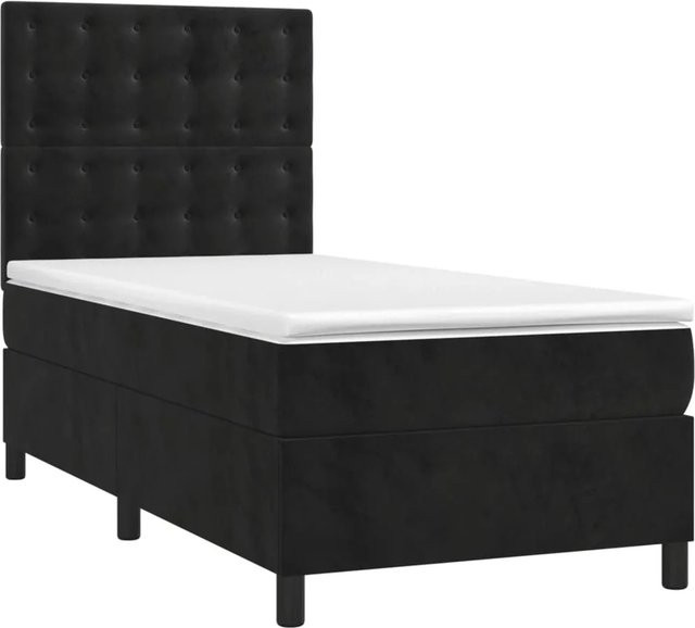vidaXL Boxspringbett mit Matratze in Schwarz, Samt, mit LED-Unterbettbeleuchtung und USB-Ladeanschluss, Hybrid-Konstruktion mit Taschenfederkern, B/T/H: 90 x 200 x 118 cm - Bild 1