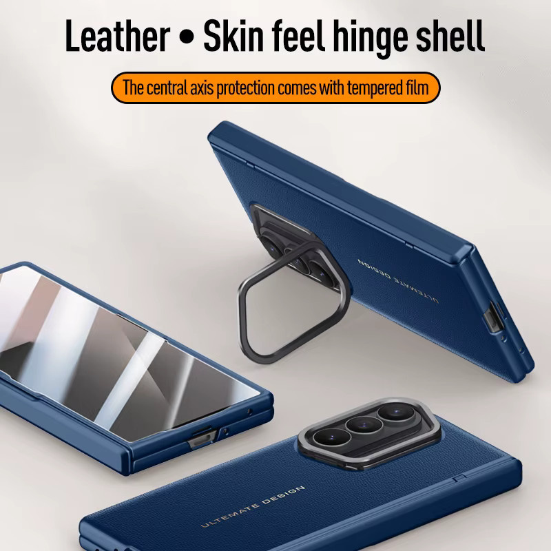 Samsung Galaxy Z Fold7 5G Schutzhülle aus PU-Leder mit gehärtetem Glas und Kameraschutz in Blau - Bild 1