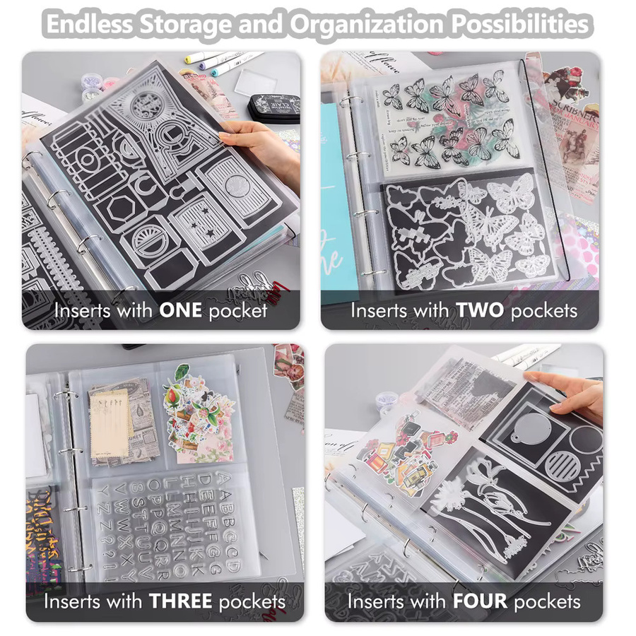 Transparentes A4 Organizer-Set aus Kunststoff für Stanz- und Stempel-Aufbewahrung mit Einsätzen und Taschen - Bild 3