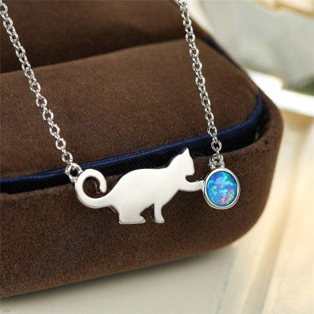 Allbestart Halskette, Katze, Opal, 925 Silber, Blau, Damen, 45cm - Bild 1