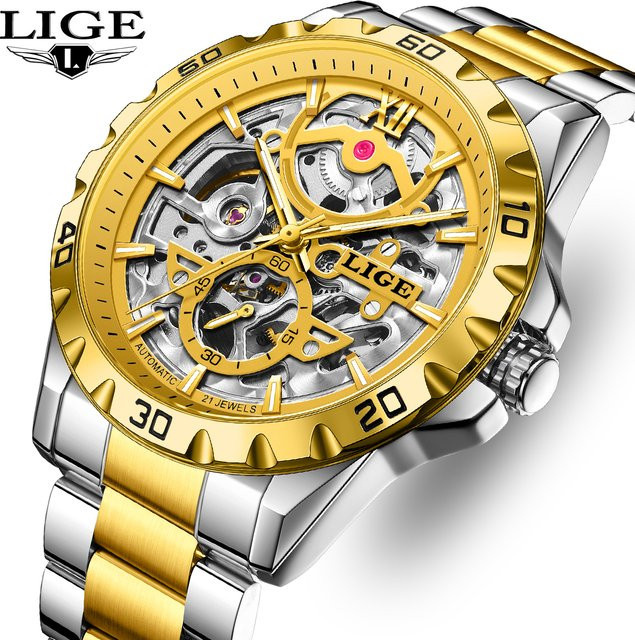LIGE Armbanduhr, Automatik, Edelstahl, Gold, Herren - Bild 1