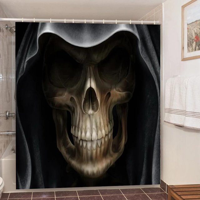 Baifenbai Home Furnishing Totenkopf Duschvorhang Gothic Design aus wasserdichtem Polyester in Schwarz, B/H: 90 x 180 cm - Bild 1