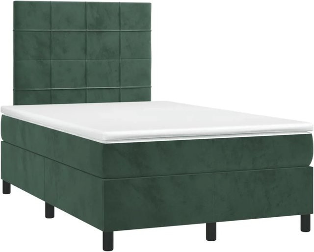vidaXL Boxspringbett mit Matratze in Dunkelgrün aus Samt, Hybrid-Design mit Taschenfederkern, B/T: 120 x 200 cm - Bild 1
