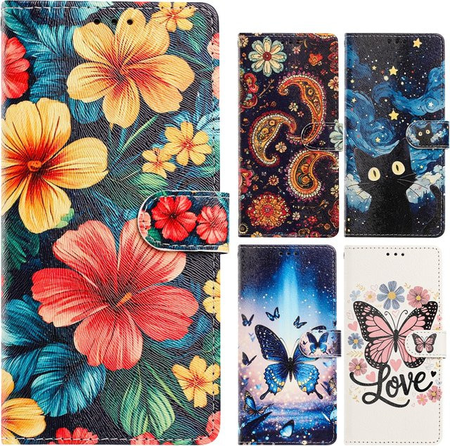 Blumen Design Handyhülle aus Leder als Brieftaschen-Schutzhülle für ZTE Blade A75 Pro A76 A56 A36 V80 Vita V70 Max V60 V50 A35E A55 A54 in Multicolour - Bild 1