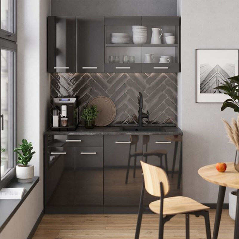 Vicco Singleküche R-Line Küchenzeile in Anthrazit Hochglanz mit Breite: 140 cm - Bild 1