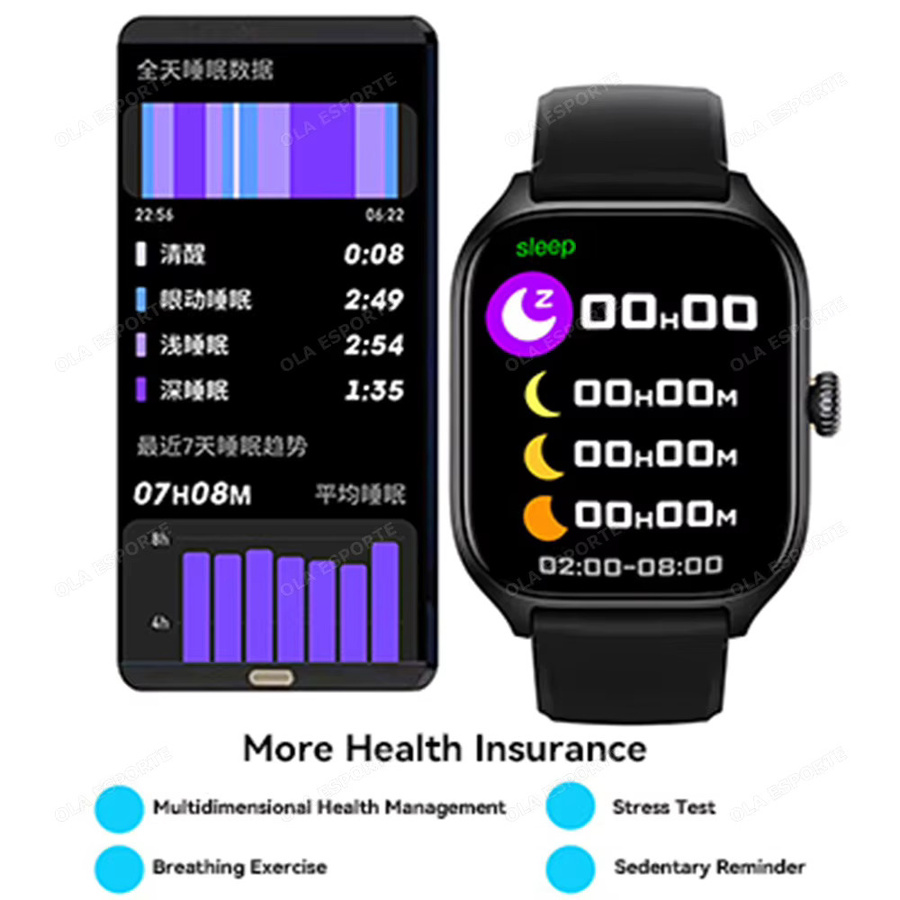 Ola Esporte H9 Pro Max 2026 Smartwatch in Schwarz mit 2,01 Zoll Display, Anruffunktion, Herzfrequenz-, Blutsauerstoff- und Schlafüberwachung - Bild 5