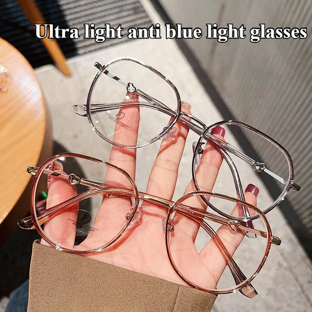 Anti-Blaulicht-Korrektionsbrille, unregelmäßiger Rahmen, Damen, Vollrand, Rund, Metall - Bild 1