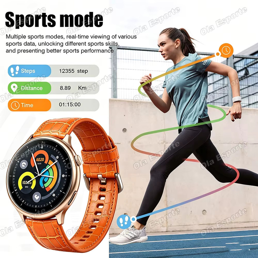 Ola Esporte Smartwatch, Leder, Schwarz, Wasserdicht - Bild 4