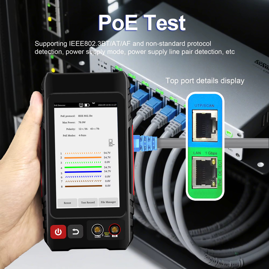 WANGLU Netzwerkkabeltester RJ45 LAN Tester Kit mit Kabeltracker und PoE Funktion, Schwarz - Bild 4