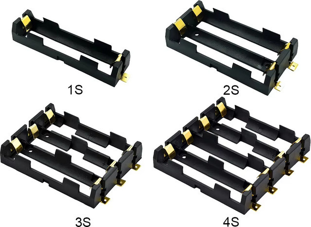 Batteriehalter für wiederaufladbare 18650 Akkus mit Bronze-Pins, Tragbare Powerbank-Hülle für 1S 2S 3S 4S, Schwarz - Bild 1