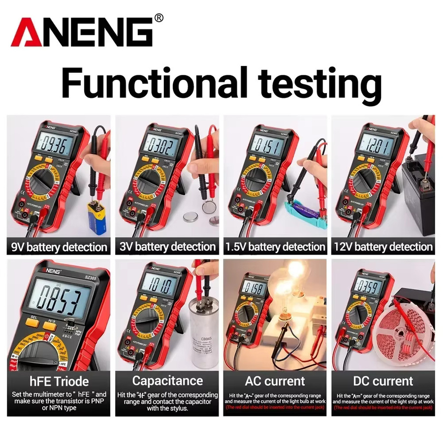ANENG SZ305 Professionelles Multimeter als AC/DC Spannungsprüfer, Amperemeter, Kapazitätsmesser und HFE-Triodentester mit Hz-Detektor - Bild 5