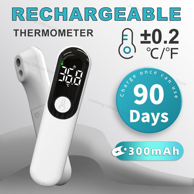 Justlang Wiederaufladbares Infrarot-Stirnthermometer mit LED-Display für Babys und Erwachsene in Weiß - Bild 1