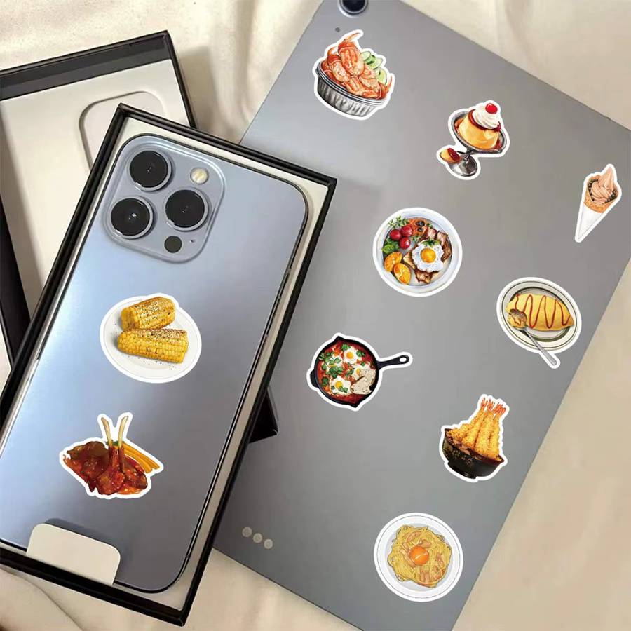 60 Stück Lebensmittel-Aufkleber in Multicolour mit realistischen Motiven wie Reisschalen, Nudeln und Barbecue aus Papier - Bild 3