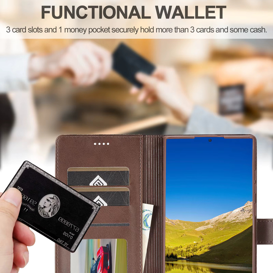 Leder-Wallet-Schutzhülle für Samsung Galaxy S25 S24 S23 S22 Ultra S21 S20 FE S10 S9 Plus Note20 10 Plus Business Flip Card Cover in Schwarz oder Braun - Bild 3