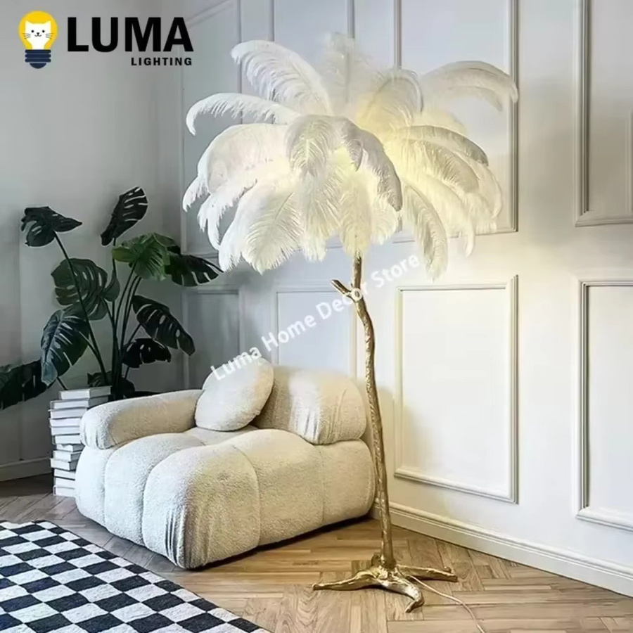 ZIMULONG Moderne Nordische Feder-Stehlampe in Gold und Weiß aus Metall für Wohnzimmer und Schlafzimmer - Bild 2