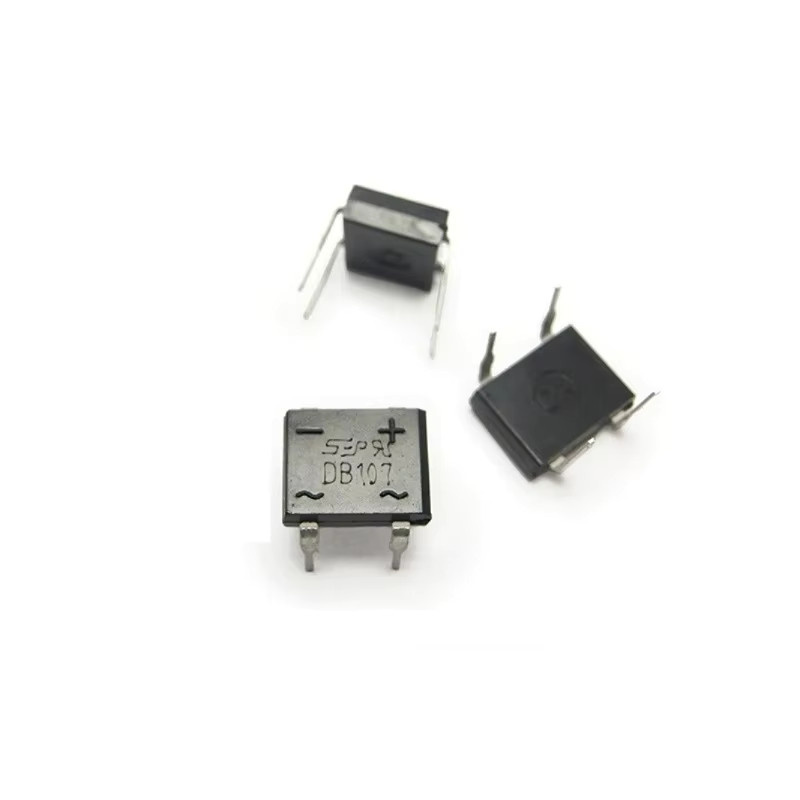 Dioden-Gleichrichterbrücken DB107 1 A 1000 V und DB207 2 A 1000 V DIP4 in Schwarz für einphasige Leistungselektronik - Bild 1