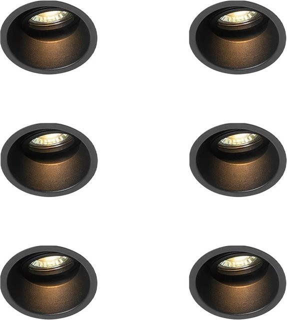 QAZQA Set mit 6 modernen Einbaustrahlern aus Alloy in Schwarz, drehbar und schwenkbar - Bild 1