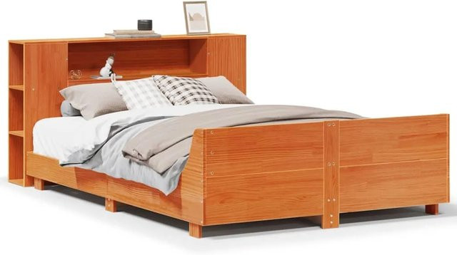 vidaXL Massivholzbett aus Kiefernholz in Wachsbraun, B/T/H: 140 x 190 x 82 cm - Bild 1